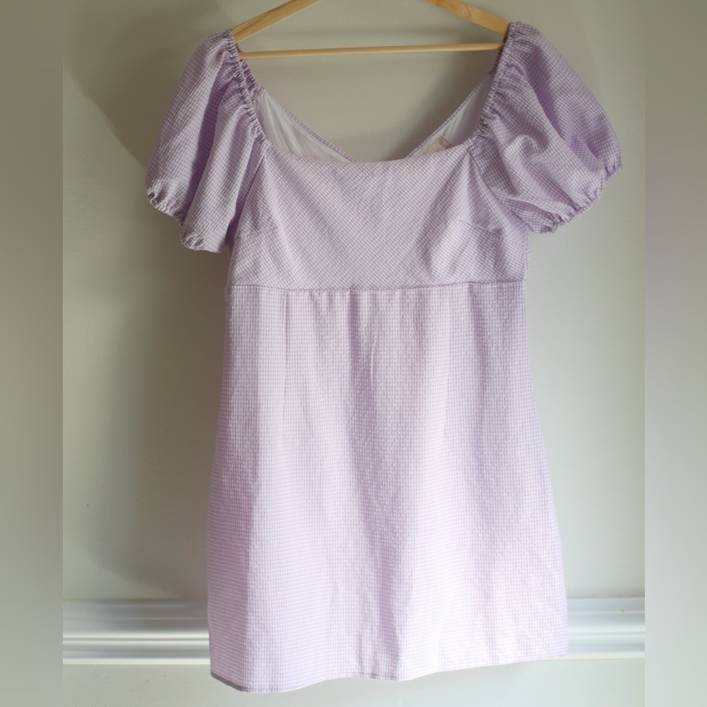 Altar'd‎ State Aldrin Gingham Puff Sleeve Mini Dress Lavender White Purple Large